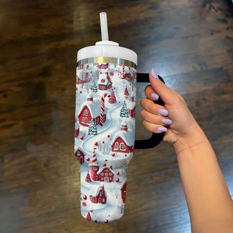 Candy Town Christmas Custom Stanley Quencher 40oz Stainless Steel Tumbler With Handle - Threewoofs - Image 3