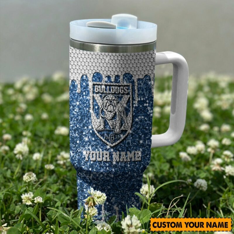Canterbury Bulldogs NRL Sports Glitter Custom Stanley Quencher 40oz Stainless Steel Tumbler With Handle - Threewoofs - Image 2