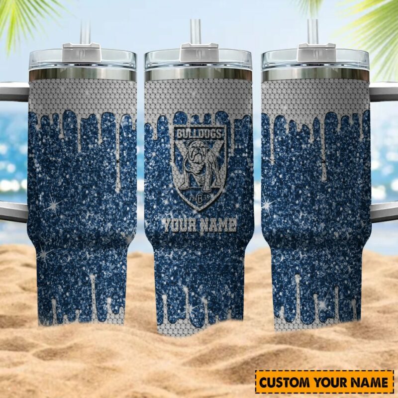 Canterbury Bulldogs NRL Sports Glitter Custom Stanley Quencher 40oz Stainless Steel Tumbler With Handle - Threewoofs - Image 4