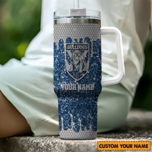 Canterbury Bulldogs NRL Sports Glitter Custom Stanley Quencher 40oz Stainless Steel Tumbler With Handle - Threewoofs