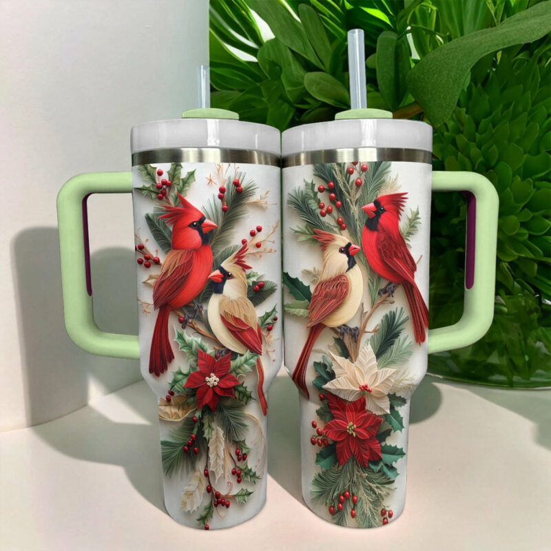 Cardinal Christmas Love Custom Stanley Quencher 40oz Stainless Steel Tumbler With Handle - Threewoofs - Image 3