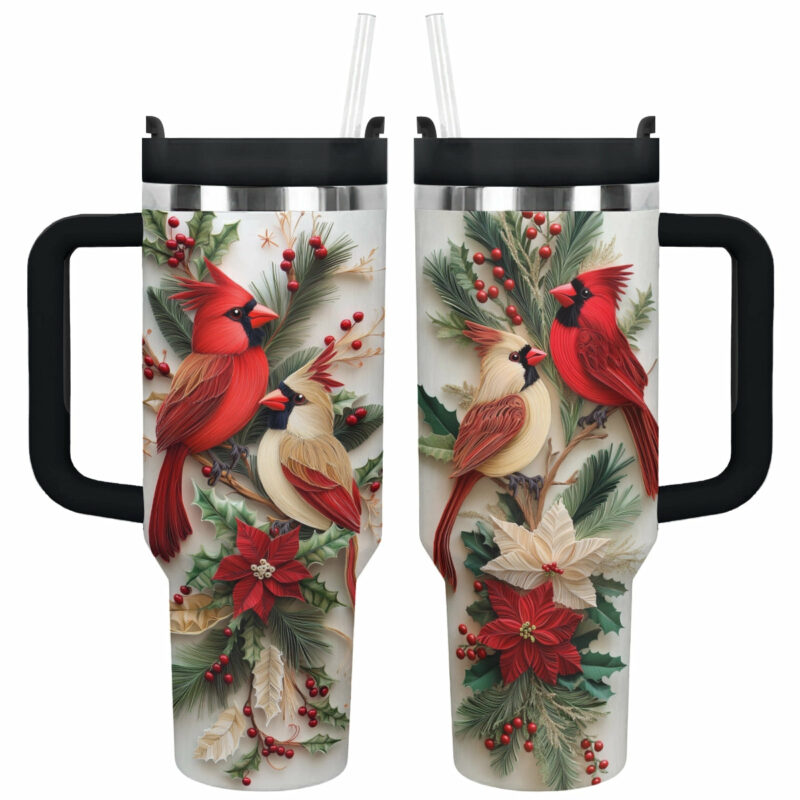 Cardinal Christmas Love Custom Stanley Quencher 40oz Stainless Steel Tumbler With Handle - Threewoofs