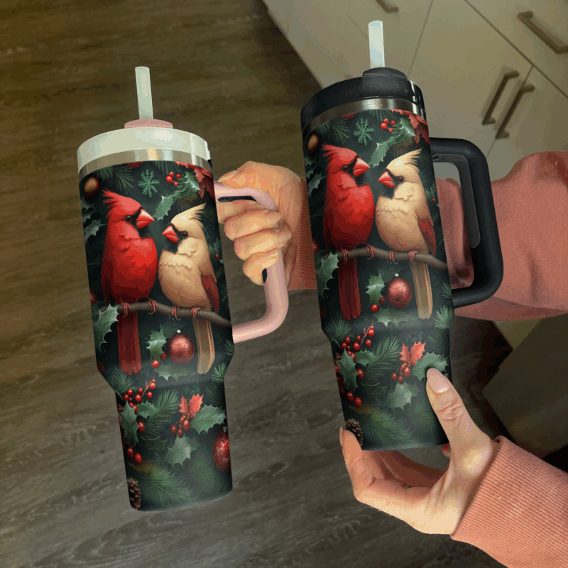 Cardinal Love Custom Stanley Quencher 40oz Stainless Steel Tumbler With Handle - Threewoofs - Image 4