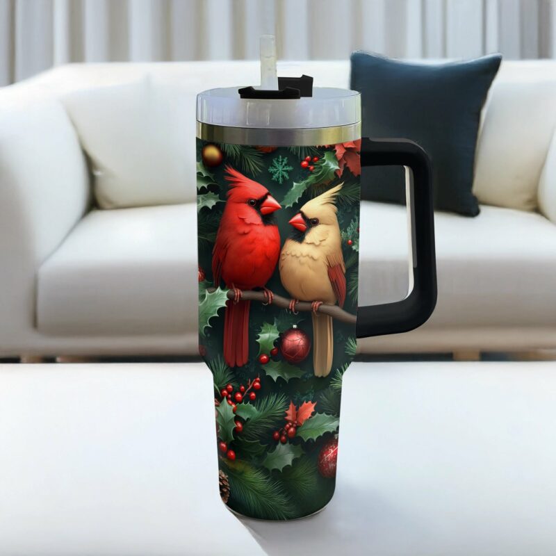 Cardinal Love Custom Stanley Quencher 40oz Stainless Steel Tumbler With Handle - Threewoofs - Image 2
