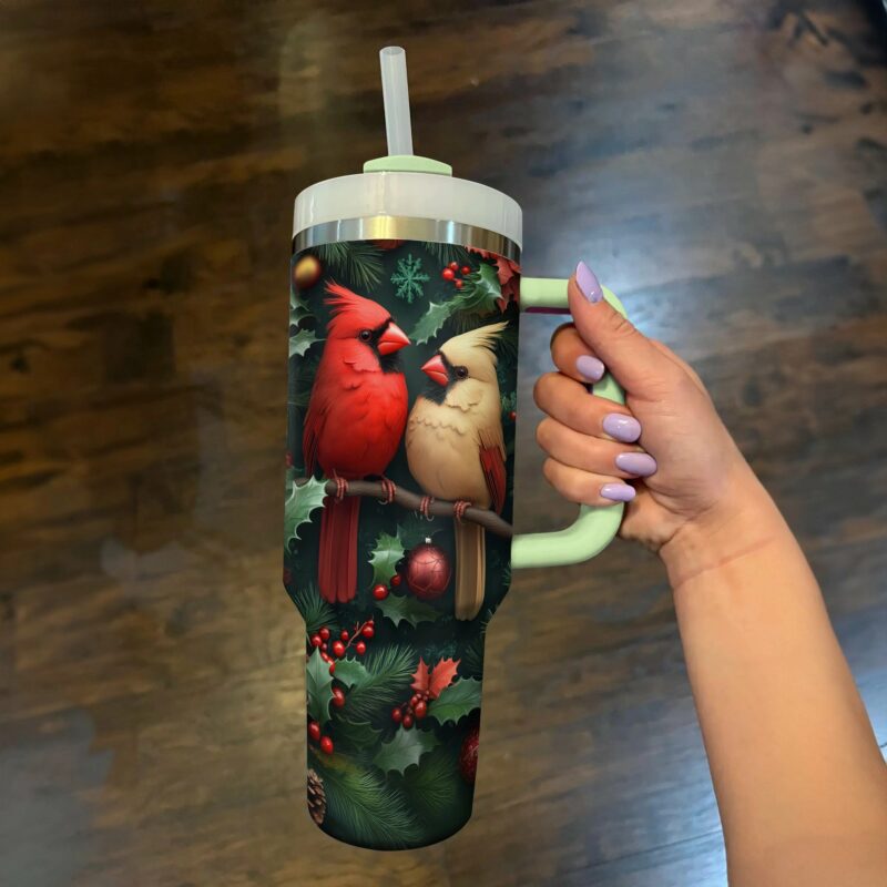 Cardinal Love Custom Stanley Quencher 40oz Stainless Steel Tumbler With Handle - Threewoofs - Image 3