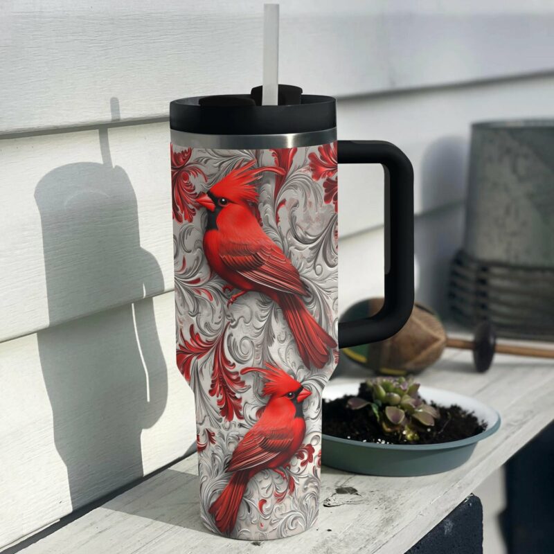 Cardinal Winter Custom Stanley Quencher 40oz Stainless Steel Tumbler With Handle - Threewoofs - Image 2