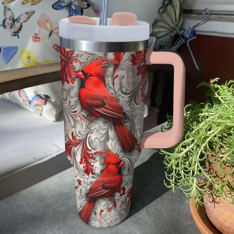 Cardinal Winter Custom Stanley Quencher 40oz Stainless Steel Tumbler With Handle - Threewoofs - Image 3
