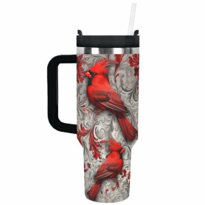 Cardinal Winter Custom Stanley Quencher 40oz Stainless Steel Tumbler With Handle - Threewoofs