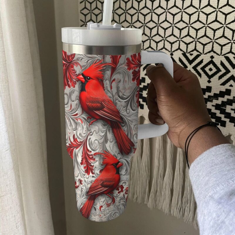 Cardinal Winter Custom Stanley Quencher 40oz Stainless Steel Tumbler With Handle - Threewoofs - Image 4