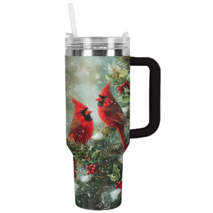 Cardinal Winter Wonderland Christmas Custom Stanley Quencher 40oz Stainless Steel Tumbler With Handle - Threewoofs