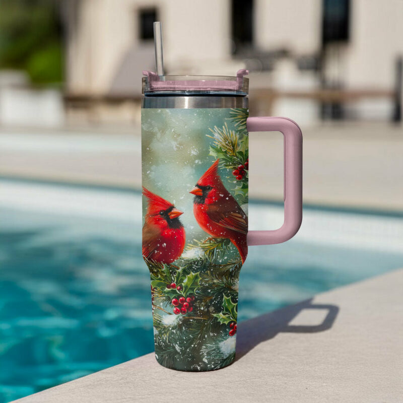 Cardinal Winter Wonderland Christmas Custom Stanley Quencher 40oz Stainless Steel Tumbler With Handle - Threewoofs - Image 3