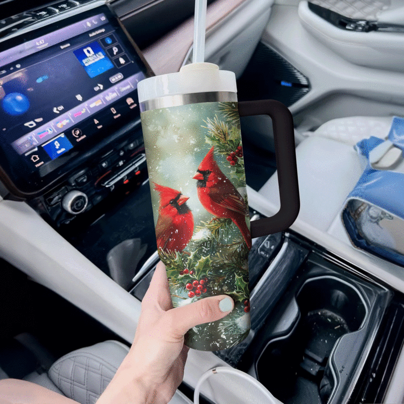 Cardinal Winter Wonderland Christmas Custom Stanley Quencher 40oz Stainless Steel Tumbler With Handle - Threewoofs - Image 2