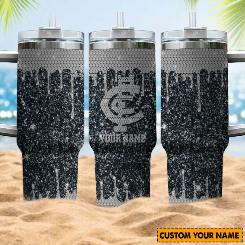 Carlton Blues AFL Sports Glitter Custom Stanley Quencher 40oz Stainless Steel Tumbler With Handle - Threewoofs - Image 4