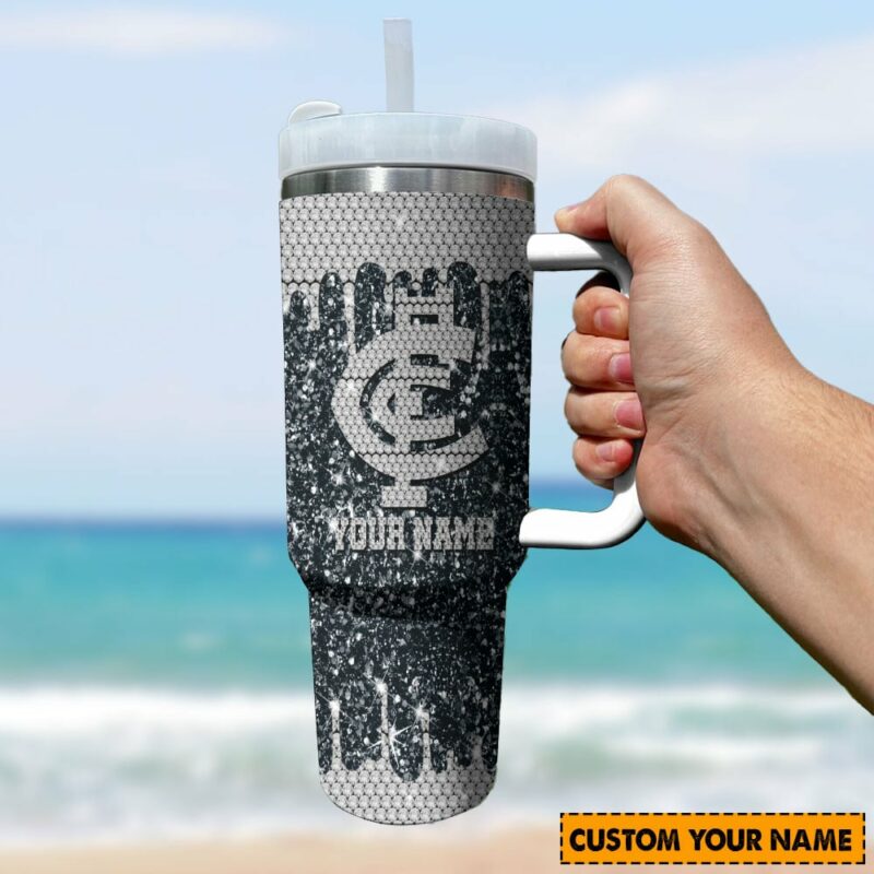 Carlton Blues AFL Sports Glitter Custom Stanley Quencher 40oz Stainless Steel Tumbler With Handle - Threewoofs - Image 3
