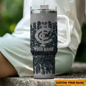 Carlton Blues AFL Sports Glitter Custom Stanley Quencher 40oz Stainless Steel Tumbler With Handle - Threewoofs