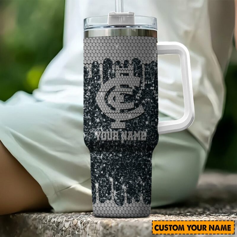 Carlton Blues AFL Sports Glitter Custom Stanley Quencher 40oz Stainless Steel Tumbler With Handle - Threewoofs