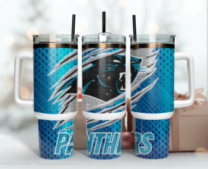 Carolina Panthers NFL Custom Stanley Quencher 40oz Stainless Steel Tumbler With Handle - Threewoofs