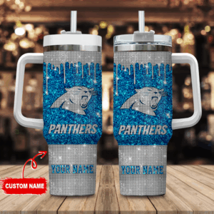 Carolina Panthers NFL Glitter Custom Stanley Quencher 40oz Stainless Steel Tumbler With Handle - Threewoofs
