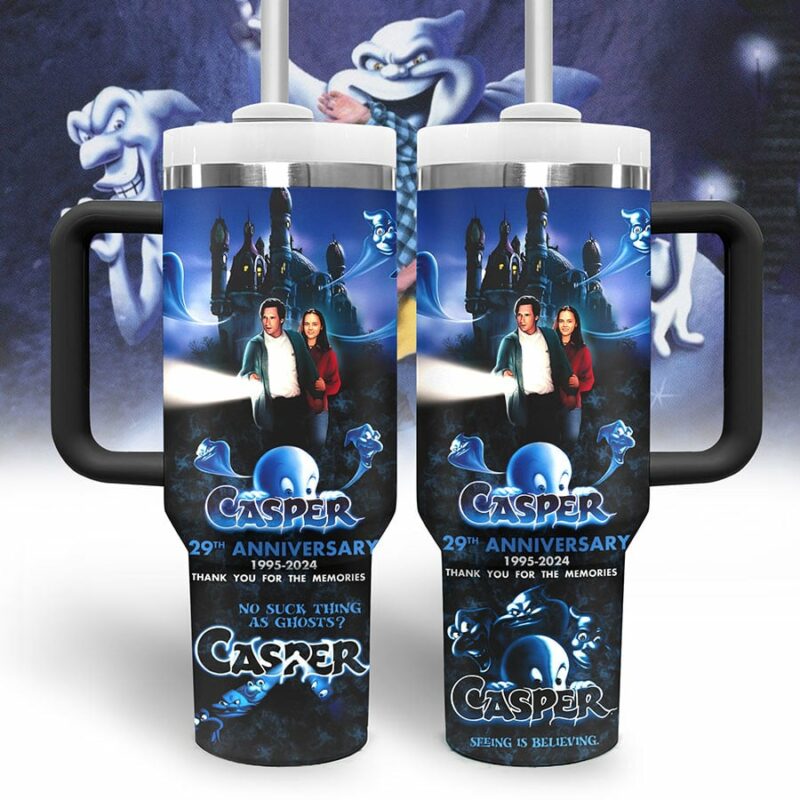 Casper Cartoon Custom Stanley Quencher 40oz Stainless Steel Tumbler With Handle - Threewoofs