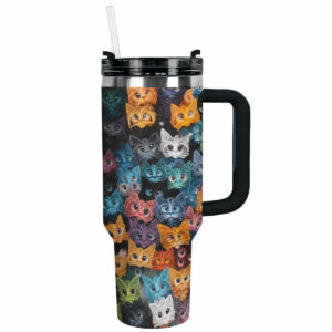 Cat Faces Custom Stanley Quencher 40oz Stainless Steel Tumbler With Handle - Threewoofs