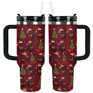 Cat Merry Christmas Custom Stanley Quencher 40oz Stainless Steel Tumbler With Handle - Threewoofs