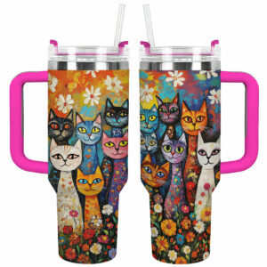 Cat Parade Custom Stanley Quencher 40oz Stainless Steel Tumbler With Handle - Threewoofs