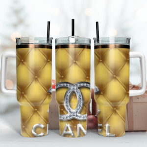 Chanel Glitter Logo Custom Stanley Quencher 40oz Stainless Steel Tumbler With Handle - Threewoofs