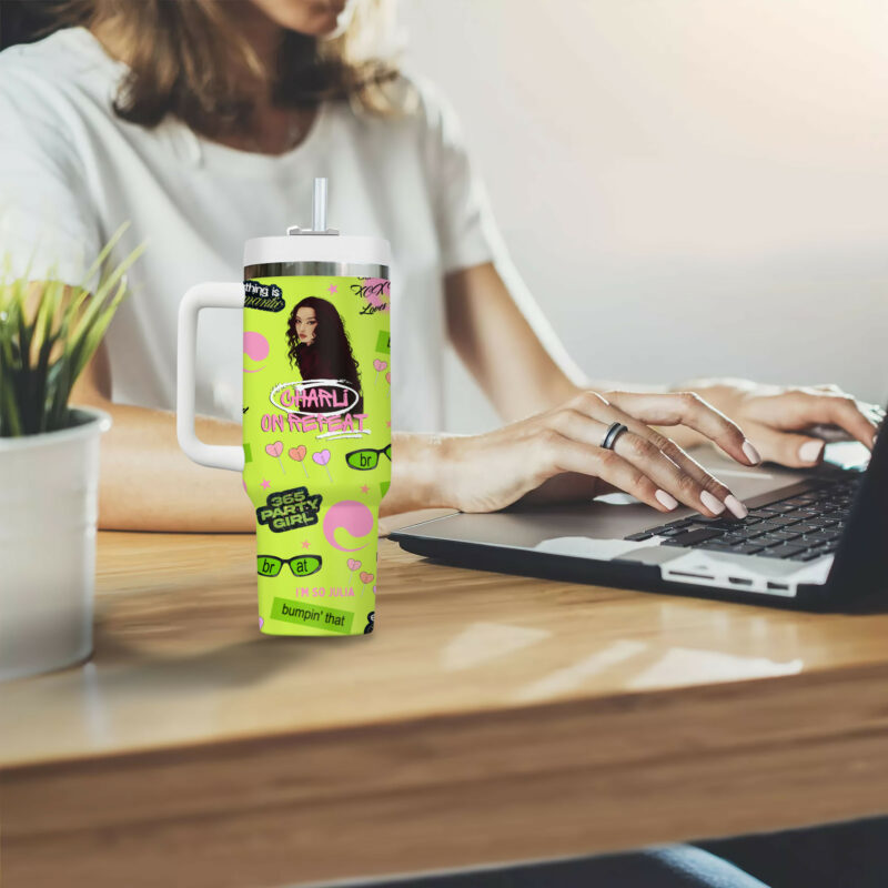 Charli XCX Music Custom Stanley Quencher 40oz Stainless Steel Tumbler With Handle - Threewoofs - Image 3
