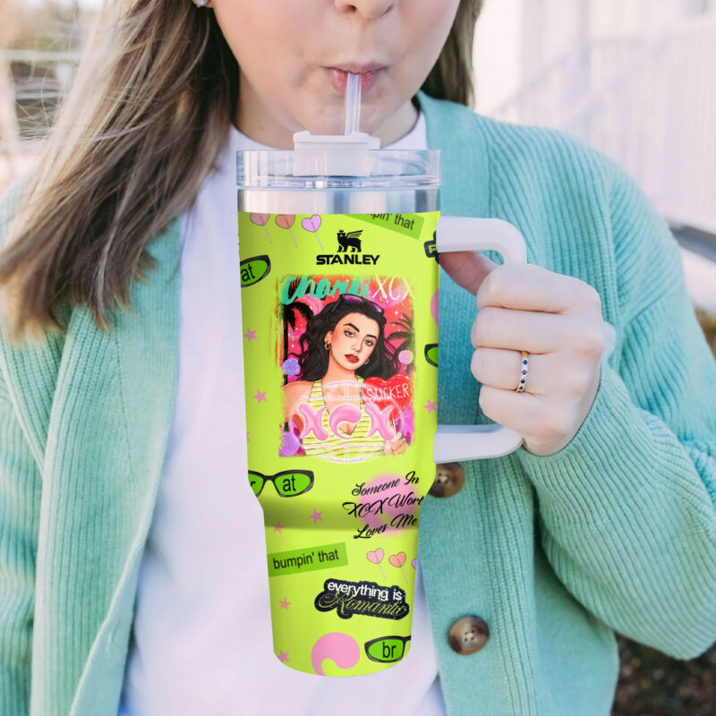 Charli XCX Music Custom Stanley Quencher 40oz Stainless Steel Tumbler With Handle - Threewoofs - Image 5