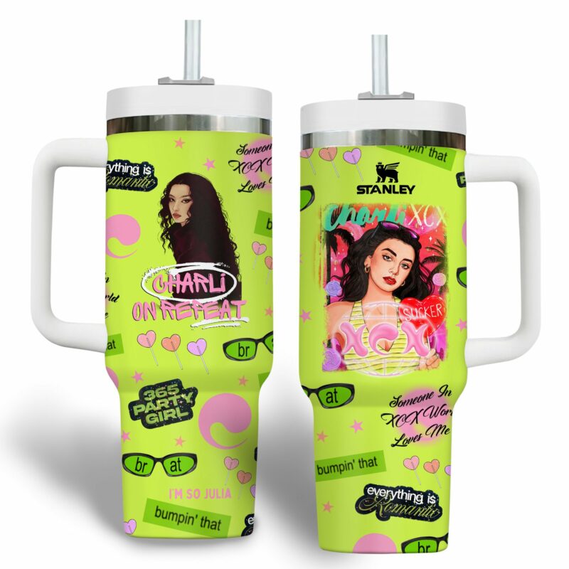 Charli XCX Music Custom Stanley Quencher 40oz Stainless Steel Tumbler With Handle - Threewoofs - Image 2