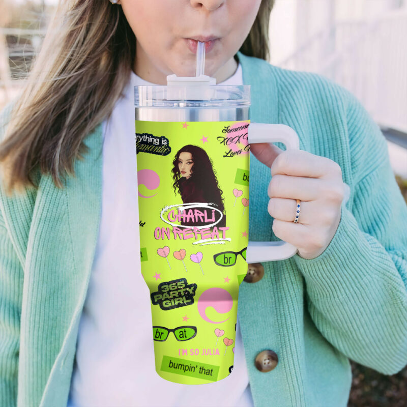 Charli XCX Music Custom Stanley Quencher 40oz Stainless Steel Tumbler With Handle - Threewoofs - Image 4