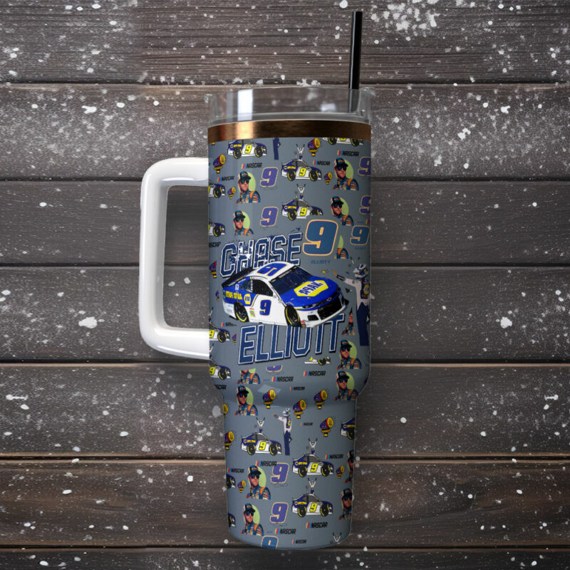 Chase Elliott Racing Sports Custom Stanley Quencher 40oz Stainless Steel Tumbler With Handle - Threewoofs - Image 2