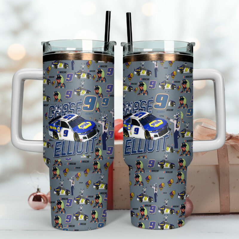 Chase Elliott Racing Sports Custom Stanley Quencher 40oz Stainless Steel Tumbler With Handle - Threewoofs - Image 4