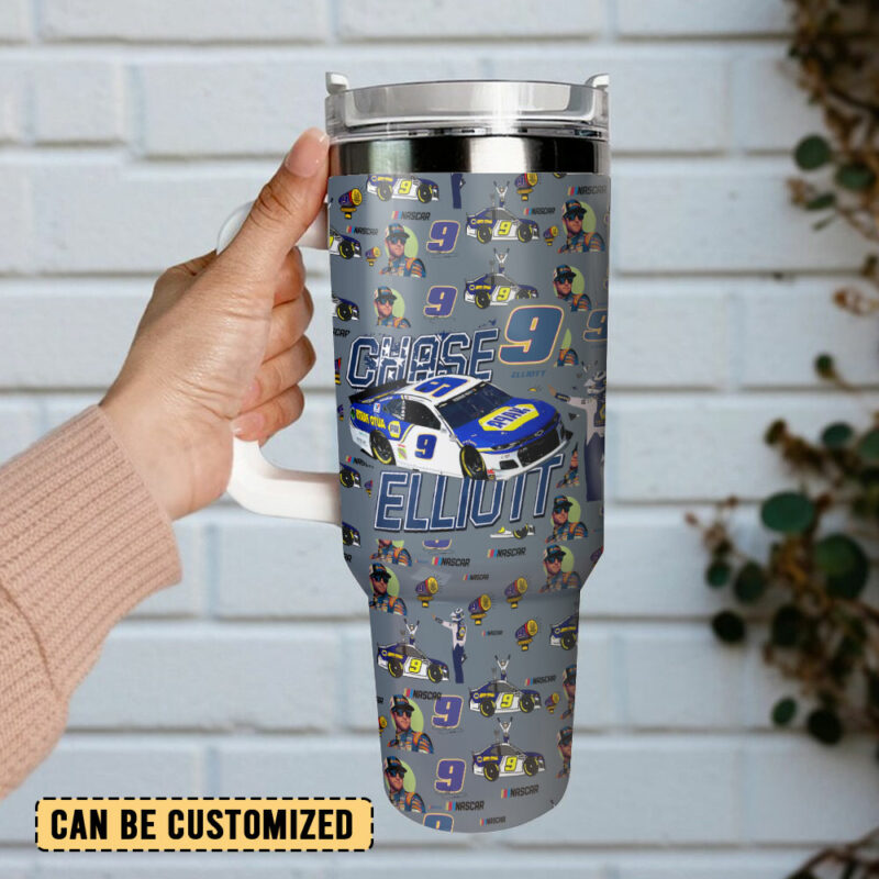 Chase Elliott Racing Sports Custom Stanley Quencher 40oz Stainless Steel Tumbler With Handle - Threewoofs - Image 3
