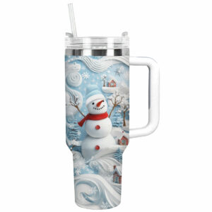 Cheerful Christmas Snowman Custom Stanley Quencher 40oz Stainless Steel Tumbler With Handle - Threewoofs