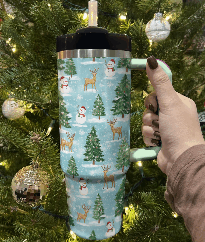 Cheerful Christmas Wonderland Custom Stanley Quencher 40oz Stainless Steel Tumbler With Handle - Threewoofs - Image 2