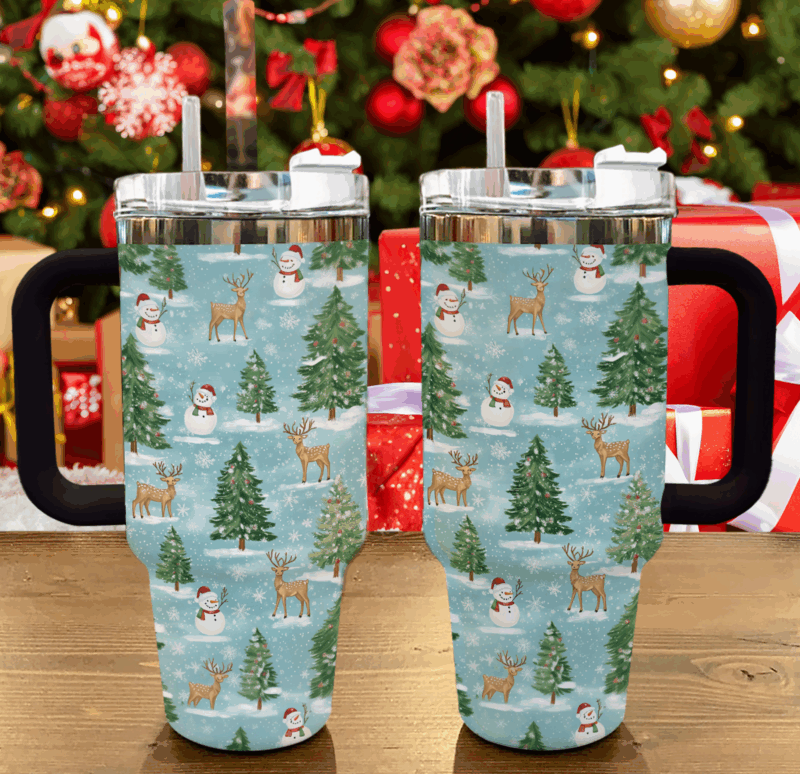 Cheerful Christmas Wonderland Custom Stanley Quencher 40oz Stainless Steel Tumbler With Handle - Threewoofs - Image 3