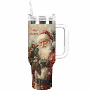 Cheerful Santa Claus Christmas Custom Stanley Quencher 40oz Stainless Steel Tumbler With Handle - Threewoofs