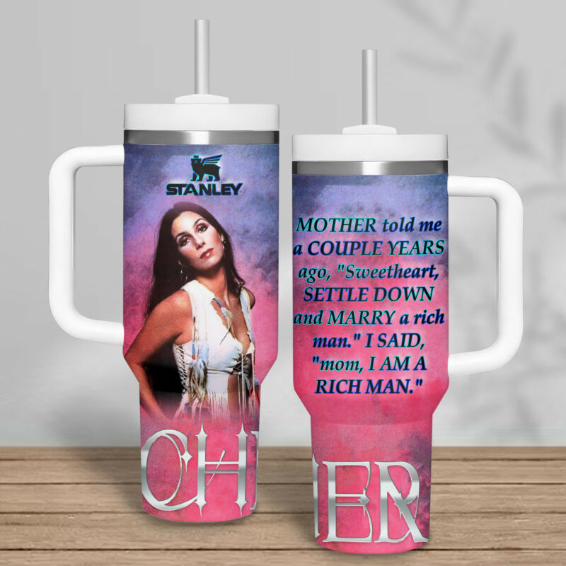 Cher Music Custom Stanley Quencher 40oz Stainless Steel Tumbler With Handle - Threewoofs - Image 4