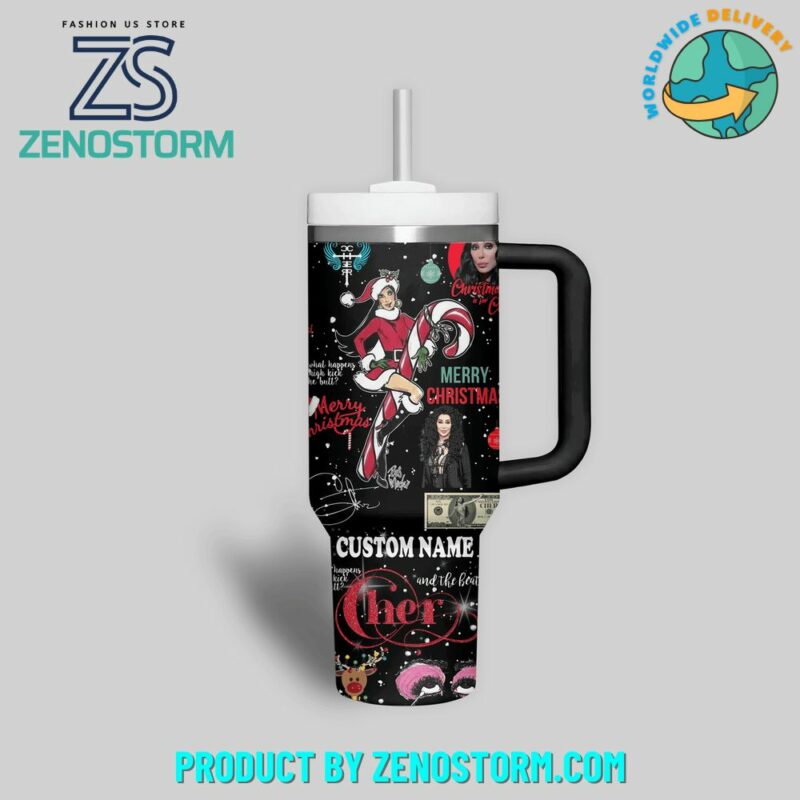 Cher Music Merry Christmas Custom Stanley Quencher 40oz Stainless Steel Tumbler With Handle - Threewoofs - Image 3