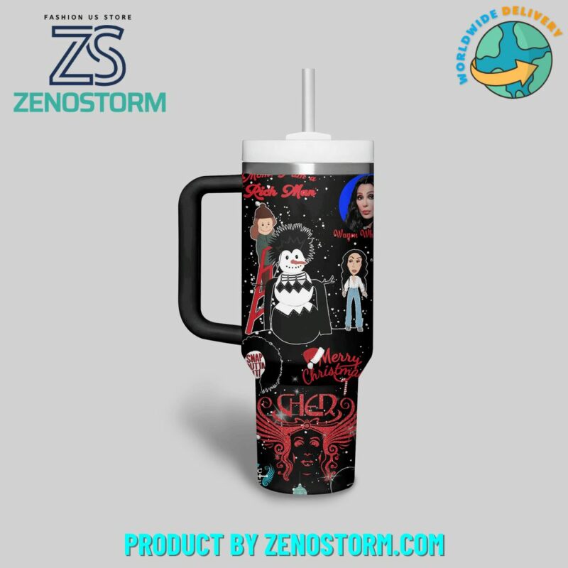 Cher Music Merry Christmas Custom Stanley Quencher 40oz Stainless Steel Tumbler With Handle - Threewoofs - Image 2