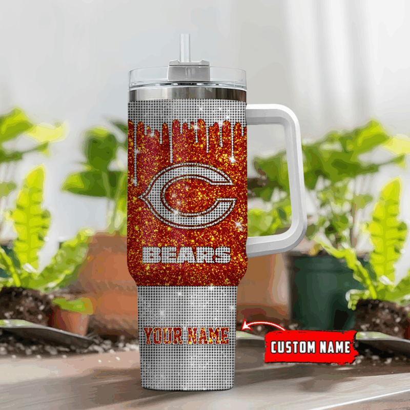 Chicago Bears NFL Glitter Custom Stanley Quencher 40oz Stainless Steel Tumbler With Handle - Threewoofs - Image 2