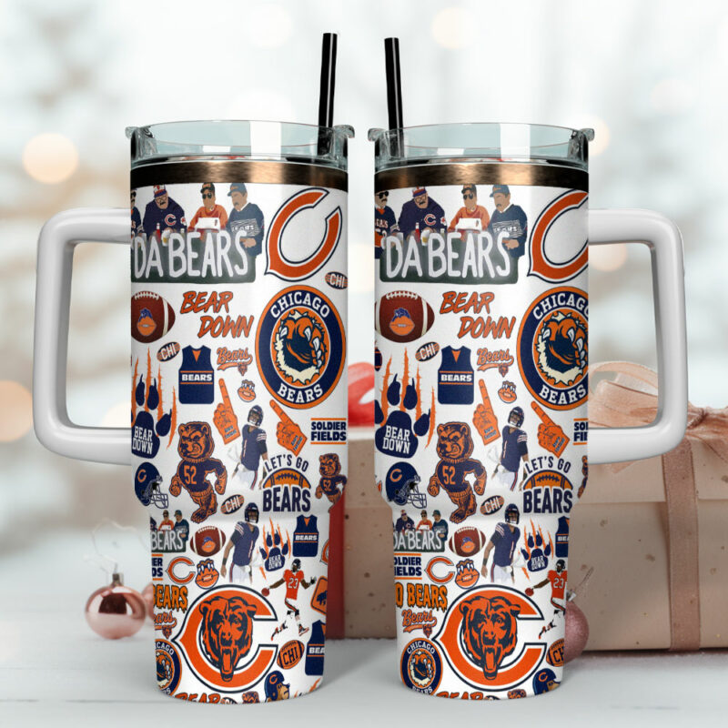 Chicago Bears NFL Sports Custom Stanley Quencher 40oz Stainless Steel Tumbler With Handle - Threewoofs - Image 4