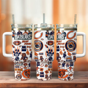 Chicago Bears NFL Sports Custom Stanley Quencher 40oz Stainless Steel Tumbler With Handle - Threewoofs