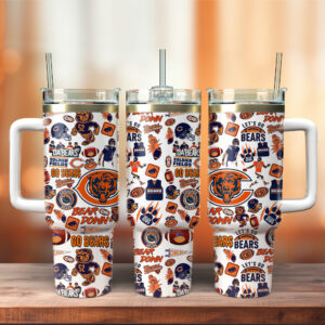 Chicago Bears NFL Sports Custom Stanley Quencher 40oz Stainless Steel Tumbler With Handle - Threewoofs