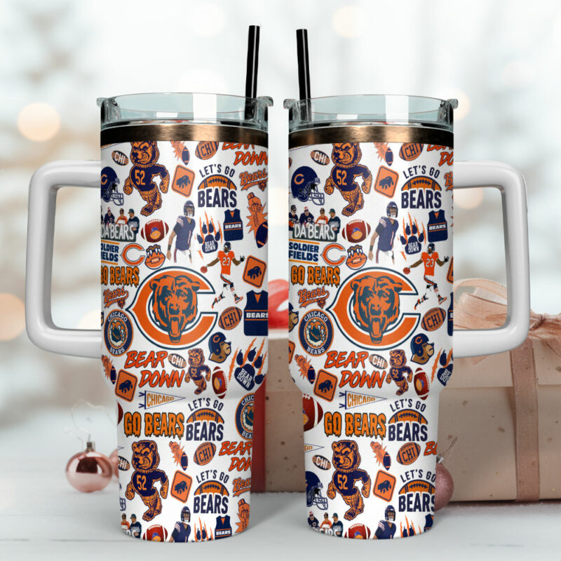 Chicago Bears NFL Sports Custom Stanley Quencher 40oz Stainless Steel Tumbler With Handle - Threewoofs - Image 4