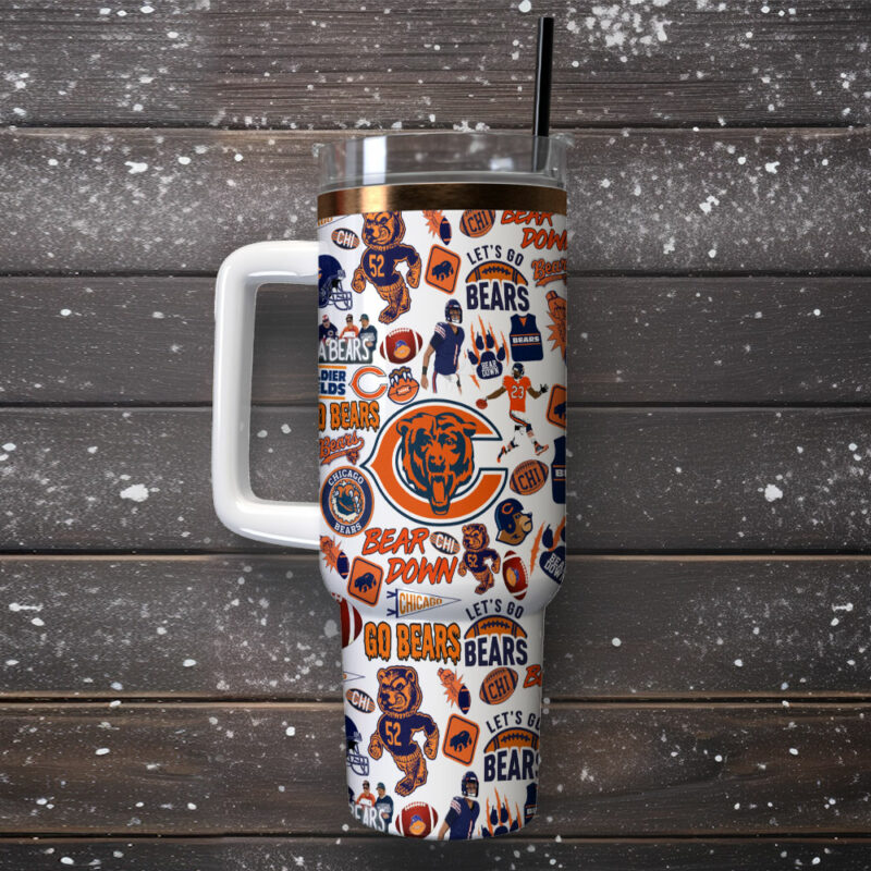 Chicago Bears NFL Sports Custom Stanley Quencher 40oz Stainless Steel Tumbler With Handle - Threewoofs - Image 2