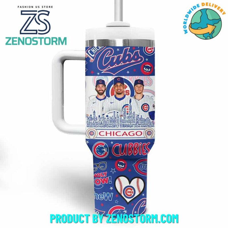Chicago Cubs MLB Custom Stanley Quencher 40oz Stainless Steel Tumbler With Handle - Threewoofs - Image 3