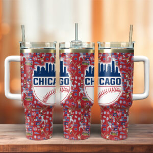 Chicago Cubs MLB Custom Stanley Quencher 40oz Stainless Steel Tumbler With Handle - Threewoofs