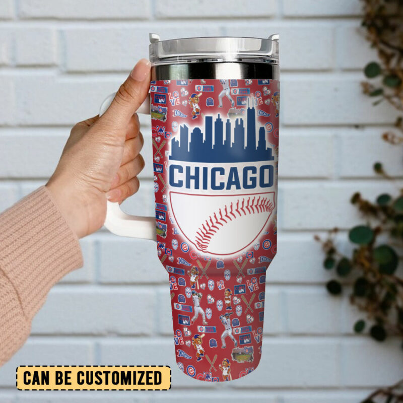Chicago Cubs MLB Custom Stanley Quencher 40oz Stainless Steel Tumbler With Handle - Threewoofs - Image 3